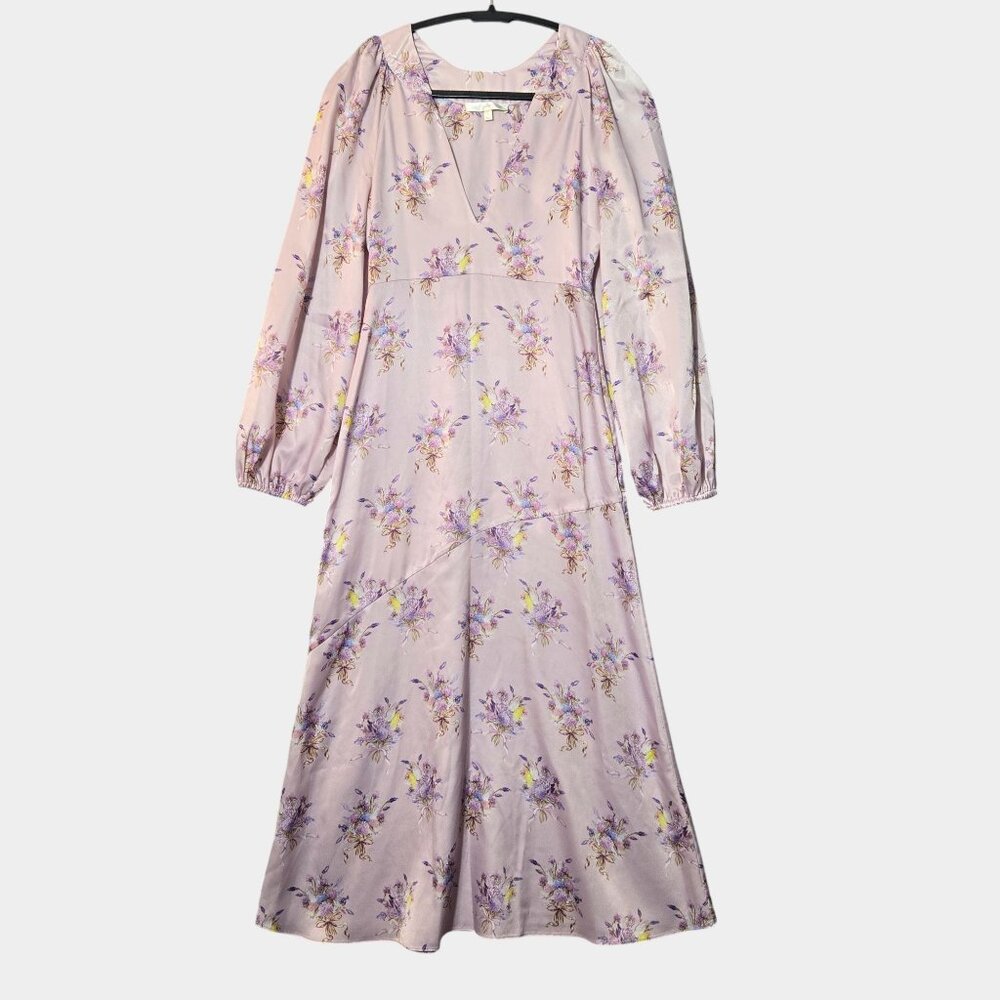 LoveShackFancy Kinnear Floral Satin Midi Dress 0 Pink Cottagecore Coquette